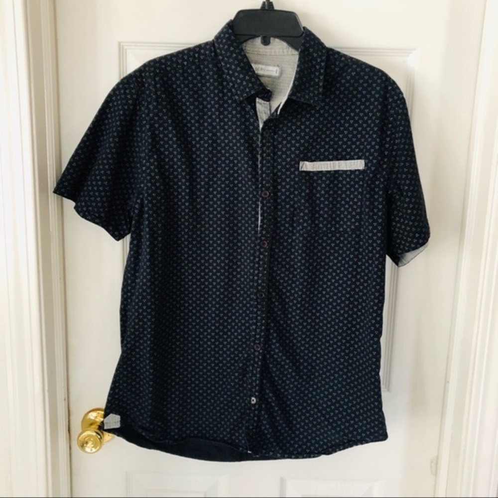 PD&C black & Navy printed button up cotton men’s shirt size Medium